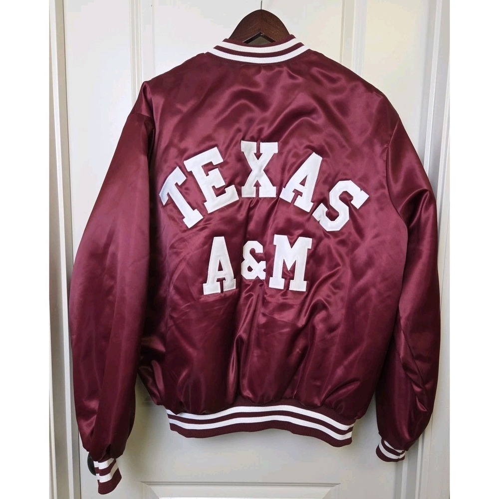 Texas A&M Aggies Vintage 80s Chalk Line Satin Bomber‎ Jacket Maroon Red XXL USA